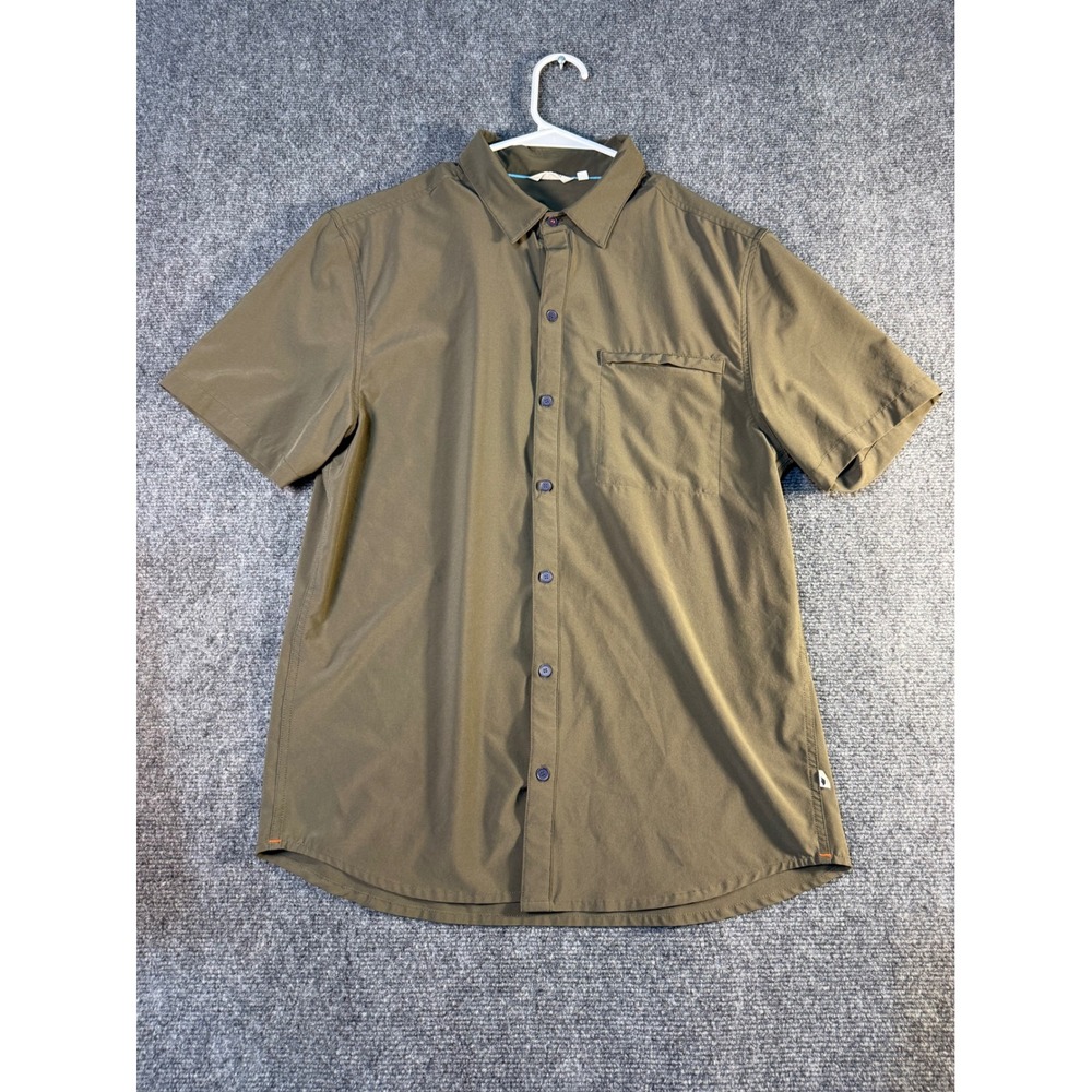 Cotopaxi Mens Short Sleeve Button Down Shirt Olive Green Recycled Stretch Medium